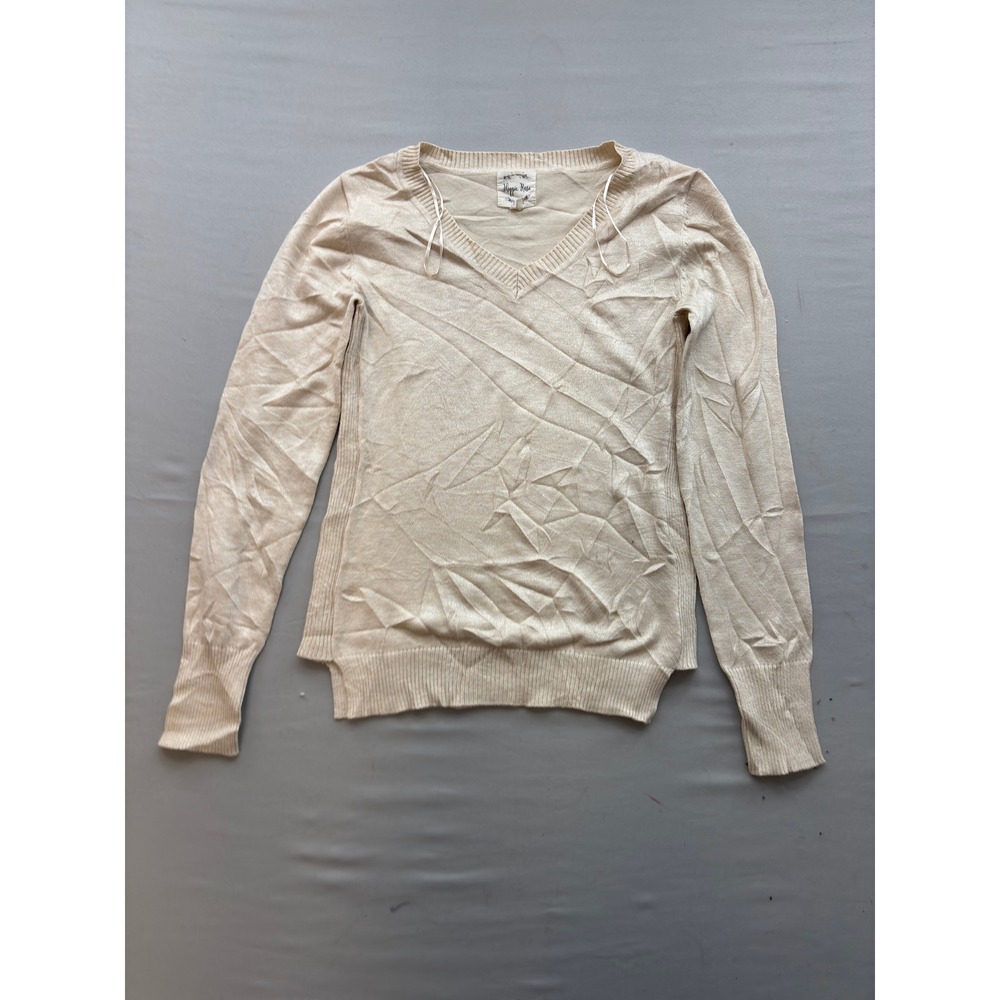 Hippie Rose Womens Cream Beige V-Neck Lightweight Knit Long Sleeve Sweater s